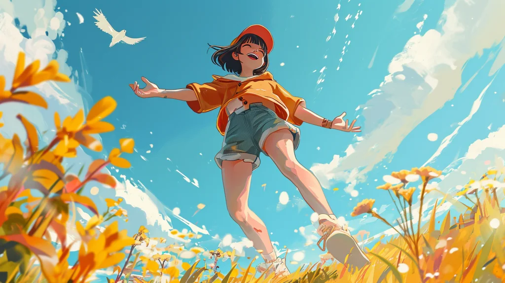 元気な少女のキャラクターを鮮やかな色で描いた画像