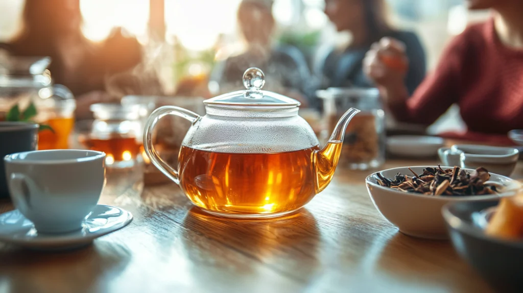 お茶を飲みながら過ごす健康的な暮らしを描いた画像