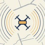 登録記号の札を付けたドローンから、リモートIDの電波が広がる様子を描いた図